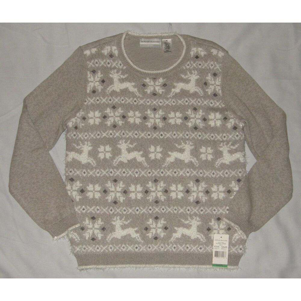 ALFRED DUNNER Taupe Fair Isle Sz Large Petite ALPINE LODGE Crew Neck Sweater NEW